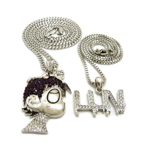 ICED LIL UZI VERT PAVE CARTOON & LUV PENDANT W/ 20" 24" CHAIN NECKLACE SET - Picture 5 of 6