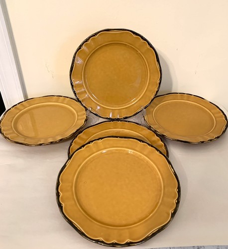 5  Pagnossin Earthenware 8” SaladDessert Plates Pumpkin Brown Edge Treviso Italy - Picture 1 of 12