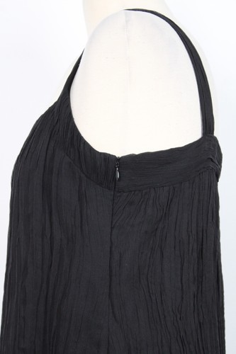 Eileen Fisher PM Black Silk Chiffon Crinkle Pleat Square Neck Tank Dress - Picture 7 of 11