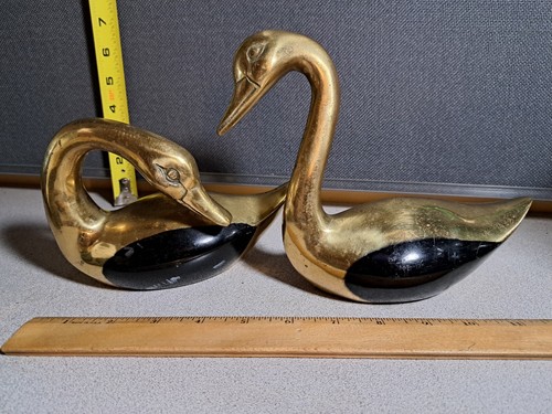 Vintage Solid Brass Swan Statues With Black sides Made In Korea #1758L169 - 第 1/7 張圖片