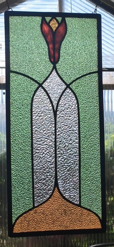 Bleiverglasung 1 antikes Fensterbild- / Messingverglasung Jugendstil / Art Deco - Bild 10 von 15