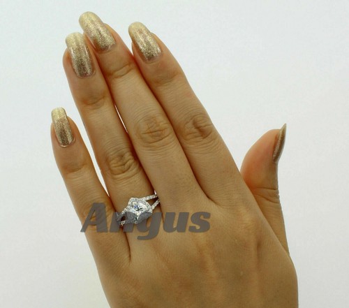 Anillo de compromiso solitario moissanita de corte corazón de 2,85 quilates oro blanco liso de 14 K - Imagen 4 de 11