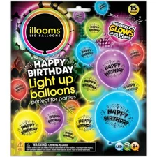 Illooms LED Light Up Glow Happy Birthday Balloons 15 Pack