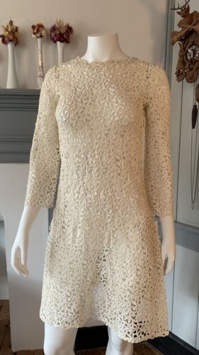 Mini abito vintage anni 60 pizzo bianco sposa floreale go go hippy anni 60 mod vedi attraverso - Foto 2 di 18
