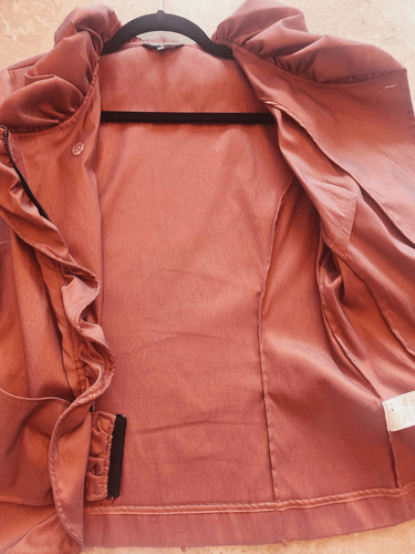 Samuel Dong ruffle taffeta jacket size medium rusty brown - Picture 9 of 12