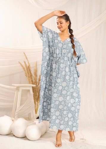 Indian Cotton Kaftan Free Size Kaftan, Long Soft Boho Hippie Style Kaftan - Picture 3 of 7