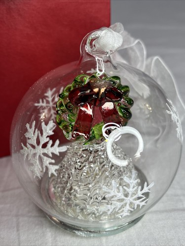 Sorelle Spun Glass Wreath Bell Christmas Ornament w/ Color Changing Light Works - Picture 2 of 5