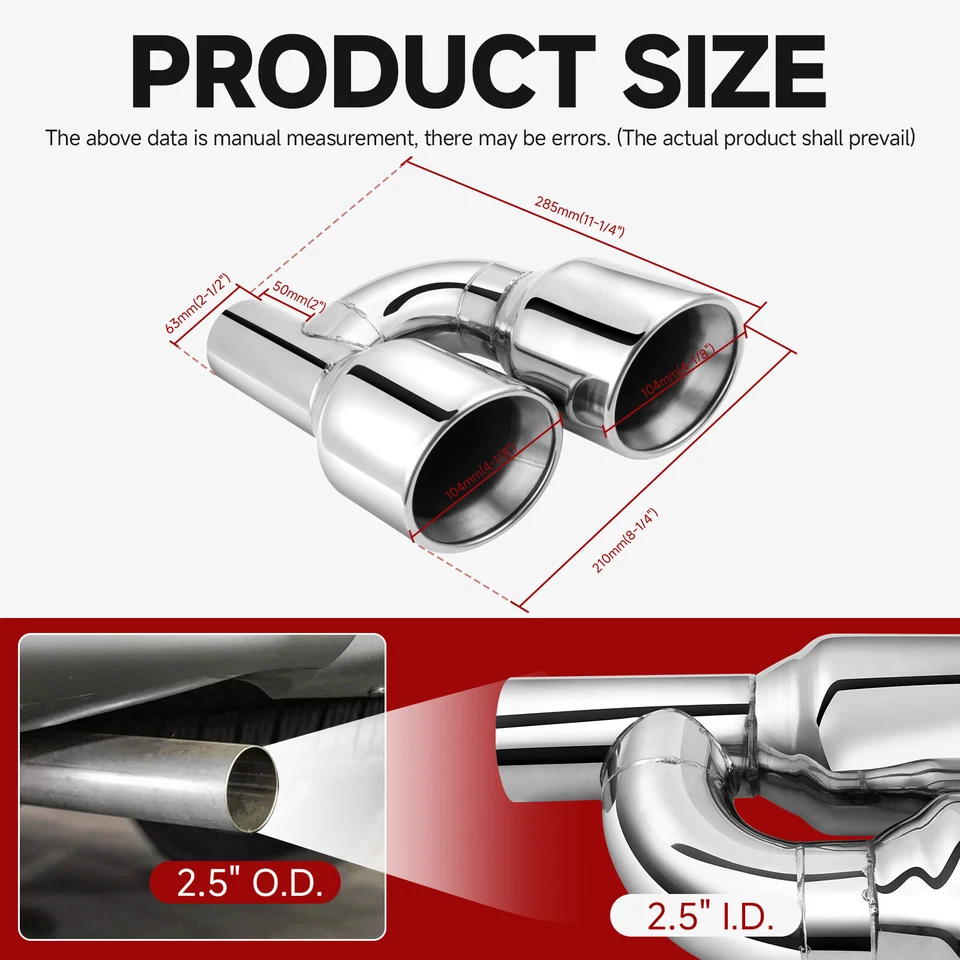 2X For Volkswagen Beetle Turbo S 2.5" In 4" Out Double Wall Dual Exhaust Tips - Image 4 of 4