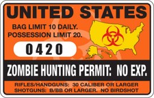 United States Zombie Hunting Permit - Orange - Full Color Decalsticker