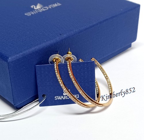Swarovski Vi Hoop Earrings Large/Light Rose Gold-PVD Crystal Auth NEW 5017089 - Picture 9 of 16
