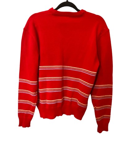Montgomery Ward Pullover Damen XL rot gestreift Acryl V-Ausschnitt Vintage Pulli - Bild 2 von 5