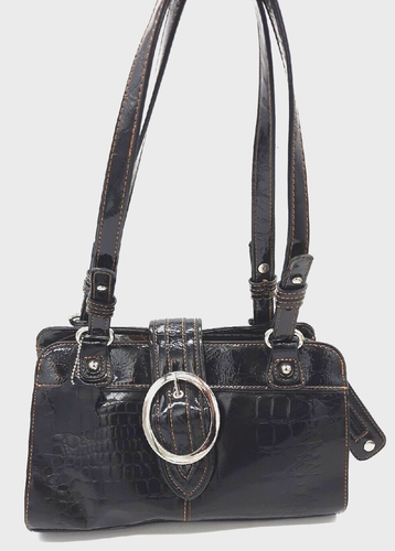 Bolso de hombro M. C. Marc Chantel negro cocodrilo charol en relieve - Imagen 2 de 7