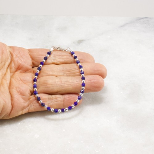 Blue Lapis Bracelet, 14k Gold Filled or Sterling Silver, 3mm Micro Faceted - Picture 18 of 19