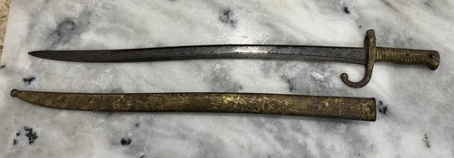 GREAT ORIGINAL Pre-WWI 1868'S FRENCH CHASSEPOT SWORD BAYONET & Scabbard Painted - Picture 2 of 17