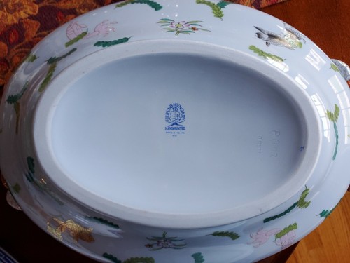 RARE & HTF Herend Poisson Tureen Rare Blue Background Dolphin Knob #2002 PO - Picture 12 of 12