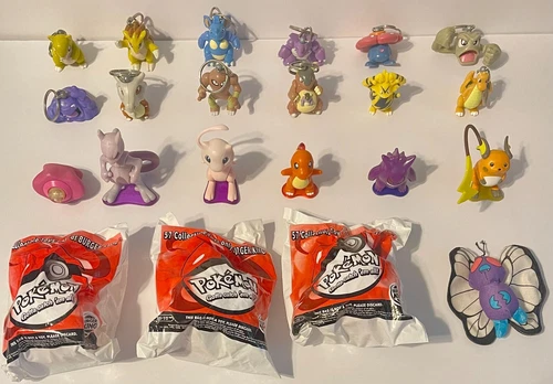 1999 POKEMON BURGER KING LOT KEY-RINGS LIGHT-UPS TALKING REV-TOP BEANBAG 22 PCS