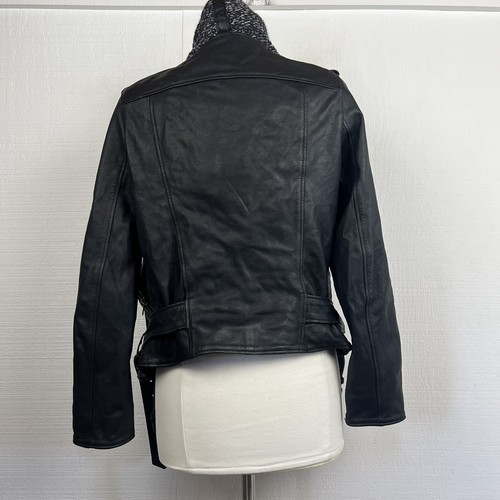 AllSaints Texture Wrap Biker Jacket 8 Womens Black Leather Belted Zippers Lined - Picture 6 of 11