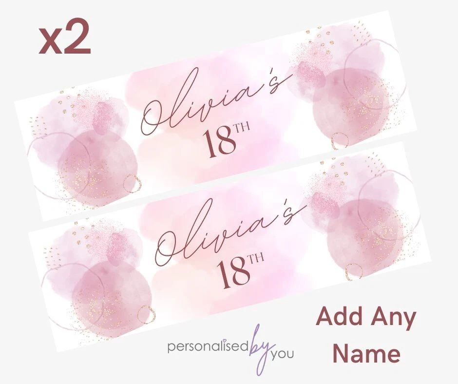 2x Personalised Birthday Banners Pink Gold Large 16th 18th 21st 30th 40th 50th