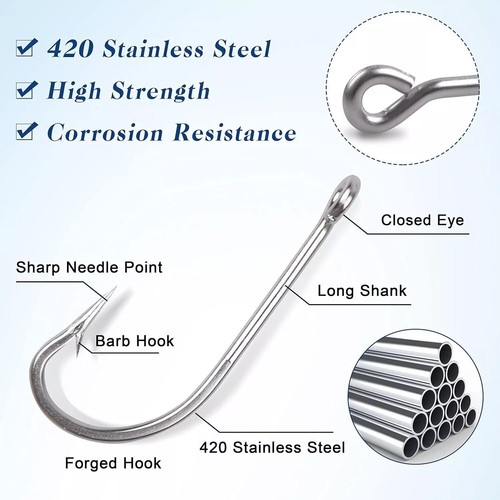 Fishing Hooks O'Shaughnessy Stainless Steel Long Shank Forged Fishhook Saltwater - Picture 3 of 22