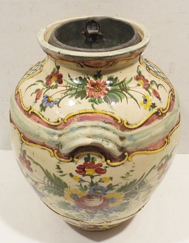 Antike Künstler Keramik Fayonce Blumenmalerei Vase 31cm x 22cm signiert M - 100 - Bild 2 von 8