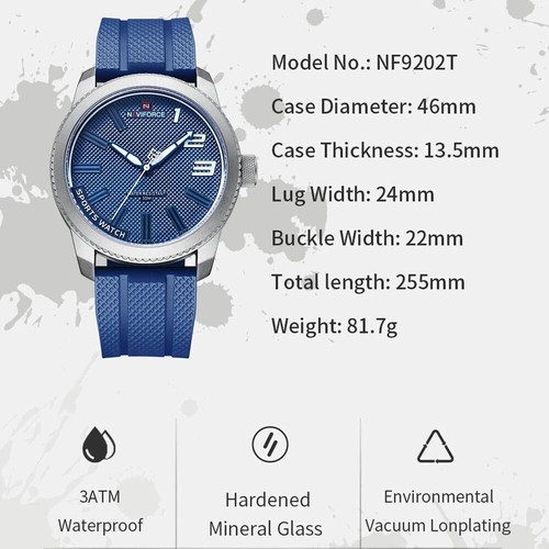NAVIFORCE Men Quartz Watch TPU Strap Boys Sport Watches Casual Males Wristwatch - Picture 4 of 20