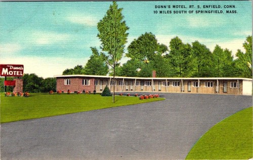 Enfield, CT Connecticut DUNN'S MOTEL Route 5~Roadside ca1940's Linen Postcard - 第 1/2 張圖片