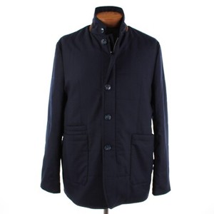 Zanella Vitale Barberis Canonico Wool Car Coat w/ Suede Size 2XL US In Navy