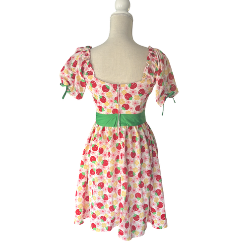 Nuevo con etiquetas Vestido Dakota Vintage Único 4 S Pequeño Estampado Fresa Rosa Rojo Floral Años 50 - Imagen 7 de 10