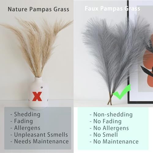 10 Tallos Imitación Hierba Pampeana - 17.7" Artificial Pampas Césped Decoración Esponjoso Gris - Imagen 3 de 8