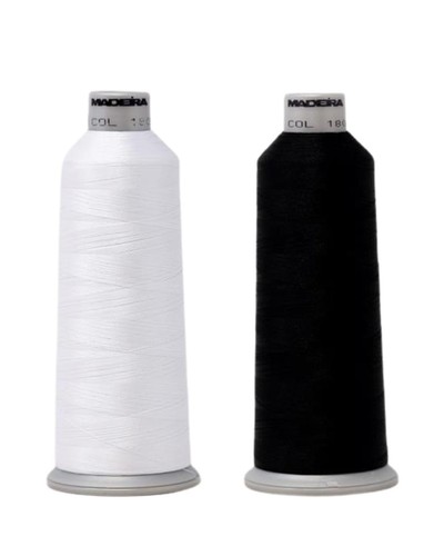 Madeira Polyneon Embroidery Thread - 2 Pack Black-1800 White-1801 - 5500Yd