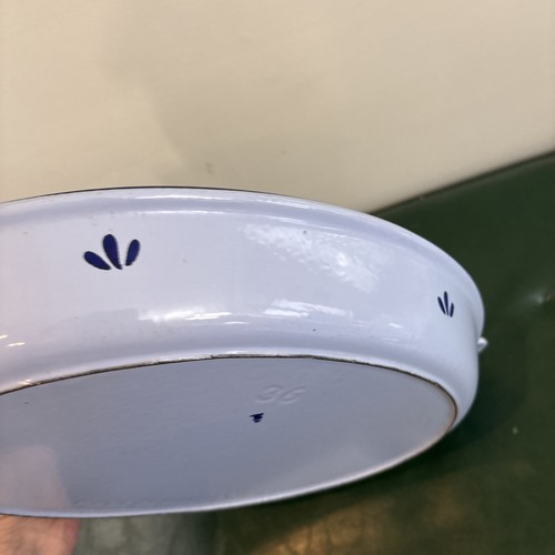 DRU Blau Tulpe Emaille Gusseisen Kasserolle Backform 36 Holland 14" Oval EUC - Bild 10 von 13