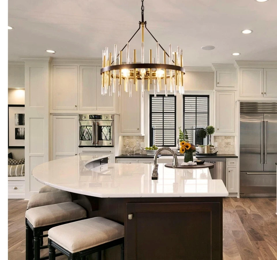 Lámparas de araña modernas para comedor, araña negra y dorada con cristal y... Foto 4 de 4