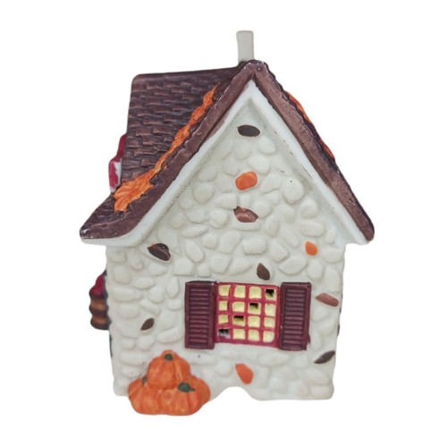 Vintage Keramik Dorf Markt beleuchtet Herbst Weihnachtsdeko Blätter Kürbisse - Bild 14 von 14