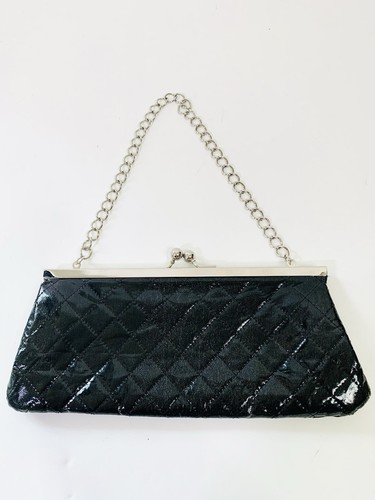 Bijoux Terner Black Quilted Clutch Handbag W/ Silver Tone Chain Strap - Picture 1 of 10