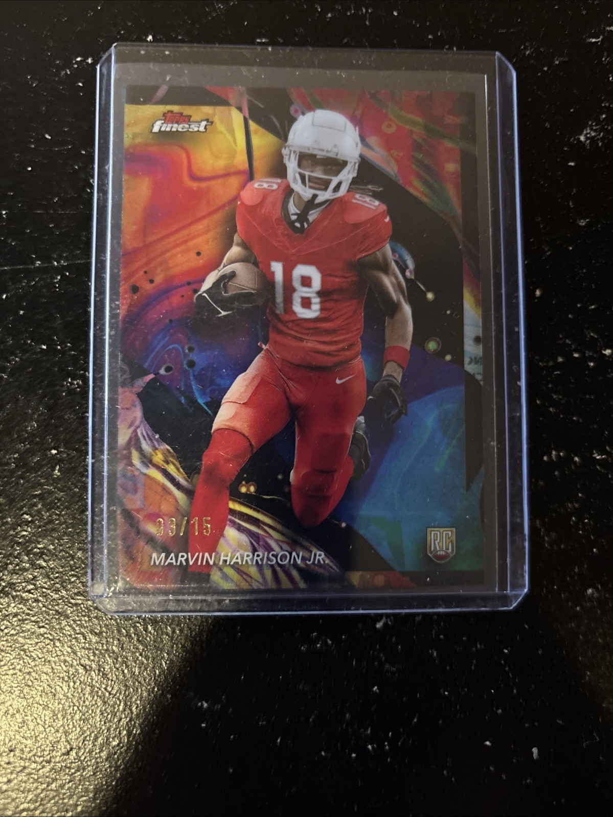Marvin Harrison Jr RC, Uncommon-Oil Spill Refractor /15 #189 - 2024 Topps Finest