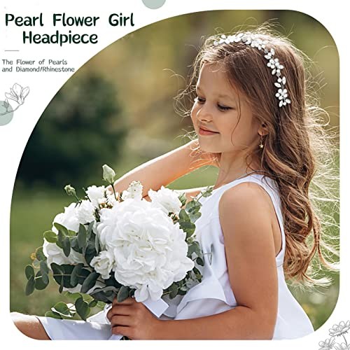 Flower Girl Headpiece, Flower Girl Hair Accessory, Silver Wedding Headband for - Picture 5 of 7