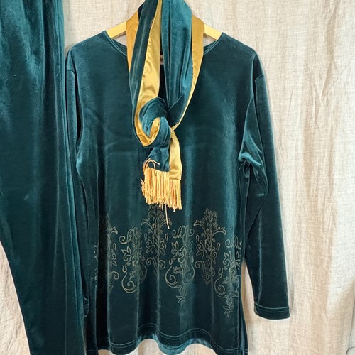 Vintage Diane von Furstenberg Lounge Set Damen MED grün Samt bestickt - Bild 2 von 9