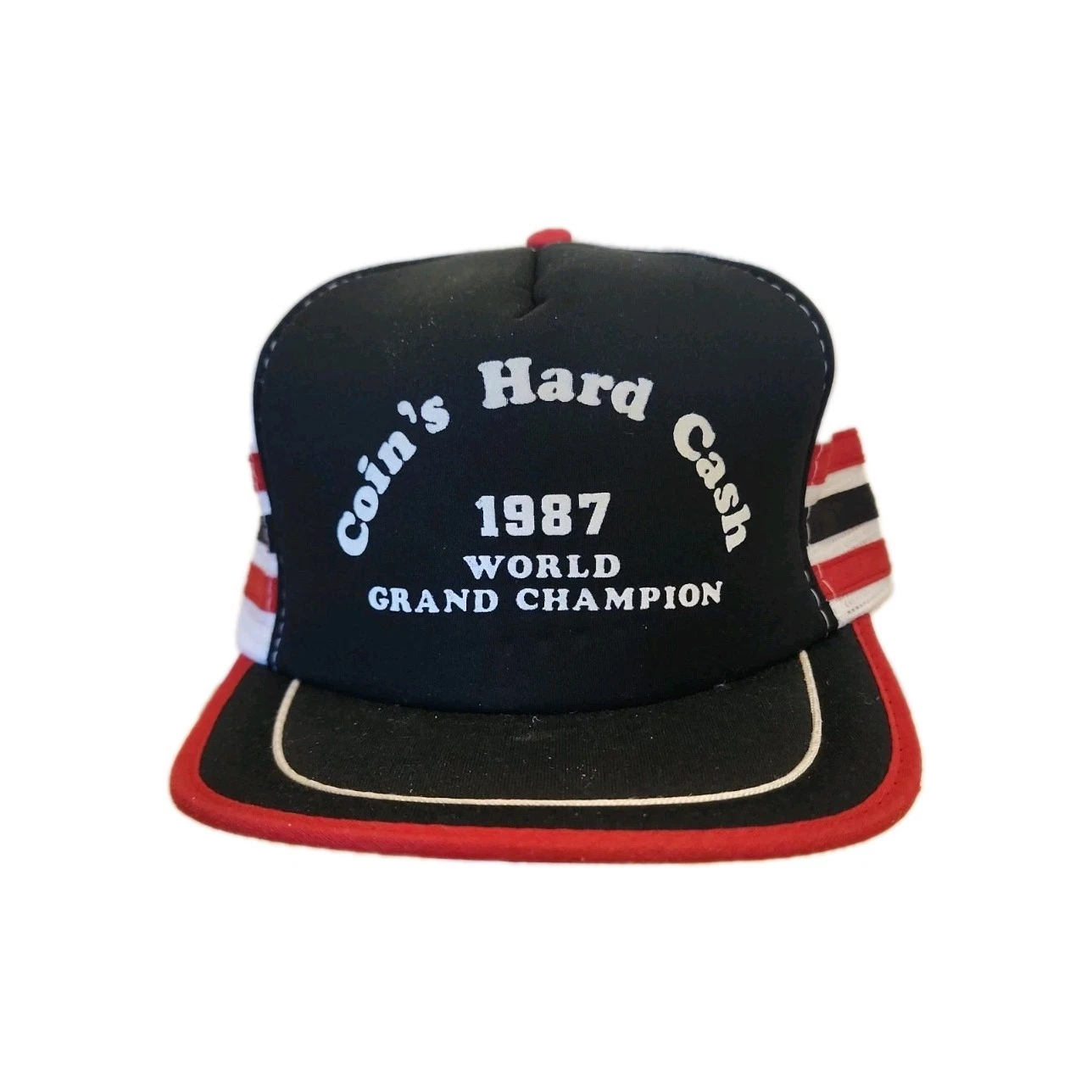 Vintage San Sun Hat Cap Snap Back One Size Coin’s Hard Cash Walking Horse 1987