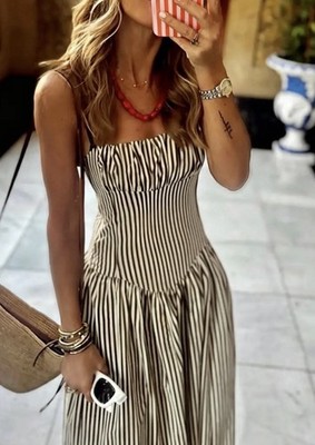 ZARA WOMAN SS26 MIDI STRIPED COMBINATION POLIN DRESS COTTON | 0858/159 SZ. S, L
