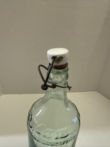 Vintage Moxie Soda Bottle Green Glass A.B. Co. 10.5” Tall white Ceramic Stopper - Picture 8 of 9
