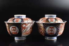 U9982: Japanese Old Imari-ware Colored porcelain TEA BOWL/dish of soup 2pcs,