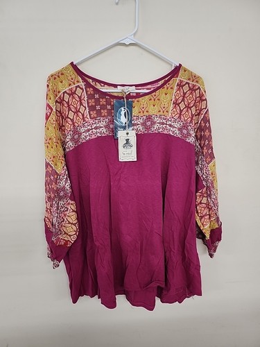 Staffelei Damen Over Gr. 2X Mixed Print Design Patchwork Magenta 3/4 Ärmel