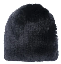 SURELL  Womens Rex Rabbit Textile Knit Beanie Black