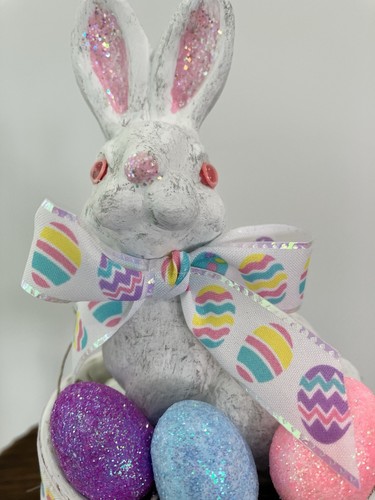 Easter Vintage Bunny In A Pot Handmade Vintage Style Tier Tray Shelf Decor - Picture 3 of 6