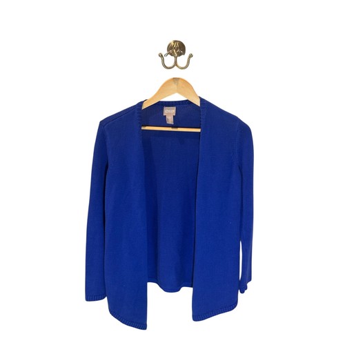 Cárdigan suéter tejido frente abierto azul Chico's para mujer elegante pieza de capas - Imagen 7 de 7