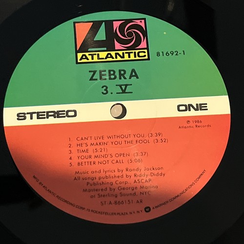 ZEBRA - 3.V LP Signed By Randy Jackson! VG+/VG+Atlantic 81692-1 Allied Record Co - Picture 6 of 13