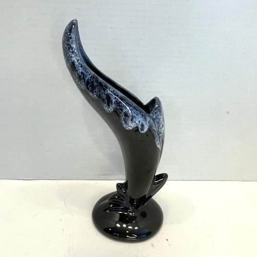 Van Briggle Pottery Vase Black w/White Drip Glaze Colorado Springs