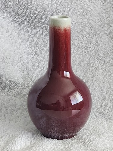 VINTAGE Chinese Jingdezhen Flambé Oxblood Sang de Boeuf Bottle Vase Blue Mark  - Picture 3 of 7