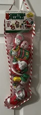 VTG Ullman CO. 5 Assorted Fillable Christmas Figures in Mesh Stocking NOS USA