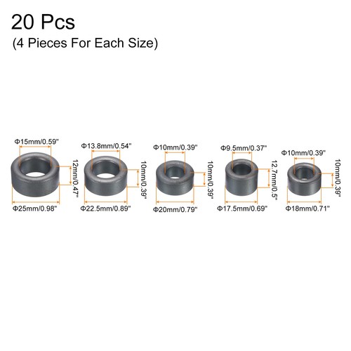 20Pack Ferrite Toroid Cores Sets Transformer Inductor Coil Ring Black - Picture 2 of 5